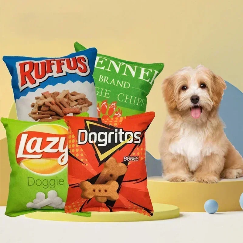 Interactive Squeaky Plush Dog Toy - Tas Chip kentang mainan anjing lucu